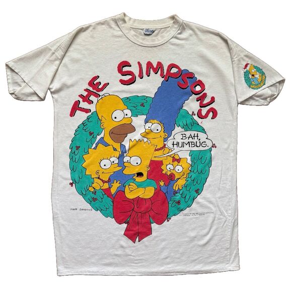 Vintage 90s The Simpsons Bah Humbug Size L-XL T-shirt Tee 1990 Oversized Rare - Picture 1 of 11